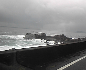 雨に濡れた海